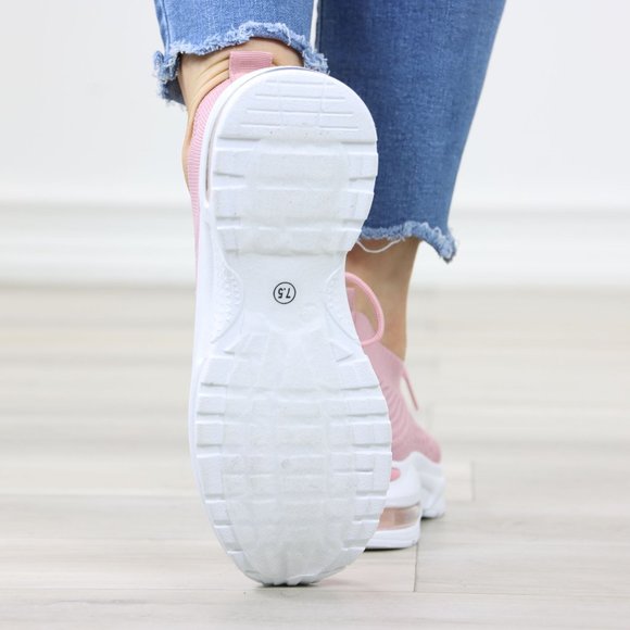 Pink Fashion Comfort Heel Sock Sneakers Shoes Slip Ons - Picture 7 of 12